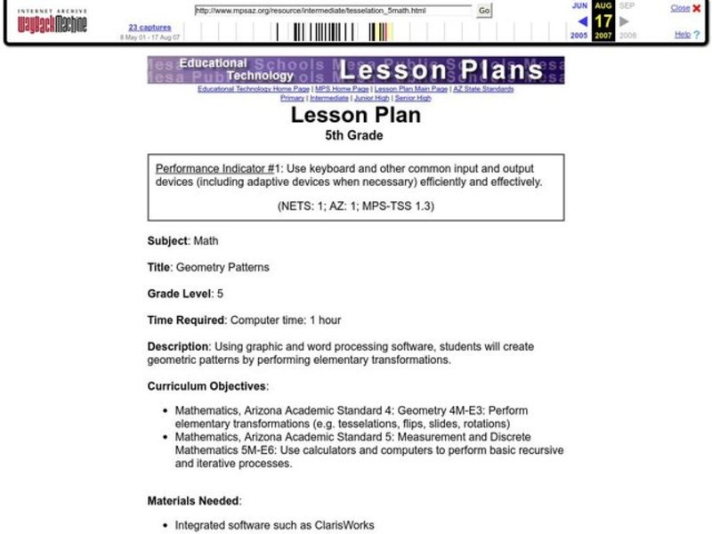 Geometry Patterns Lesson Plan