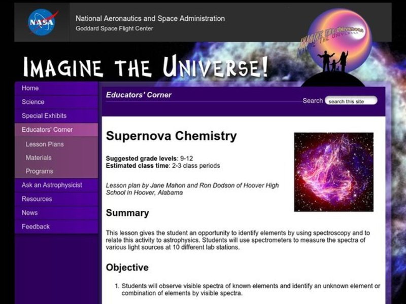 Supernova Chemistry Lesson Plan