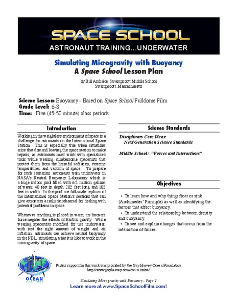 Simulating Microgravity with Buoyancy Lesson Plan