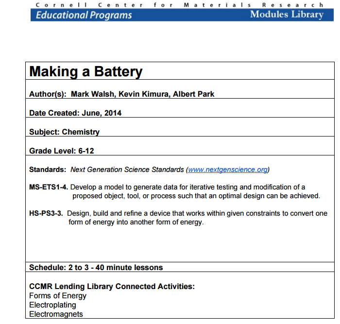 Making a Battery Lesson Plan