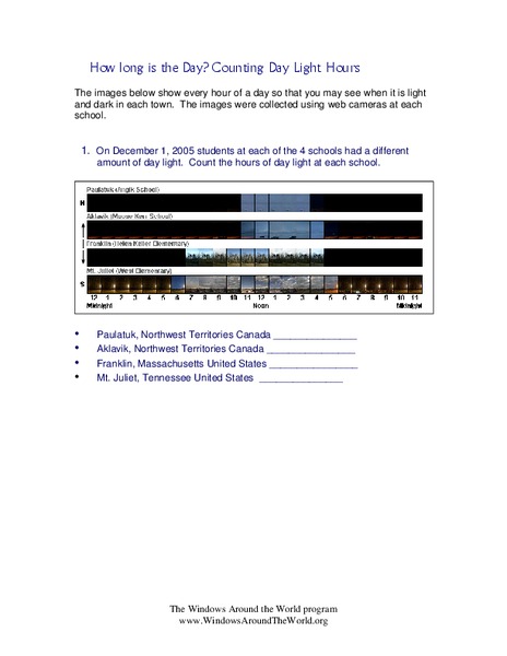 How Long is the Day? Counting Day Light Hours Worksheet