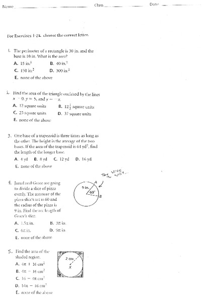 Geometry Review Worksheet
