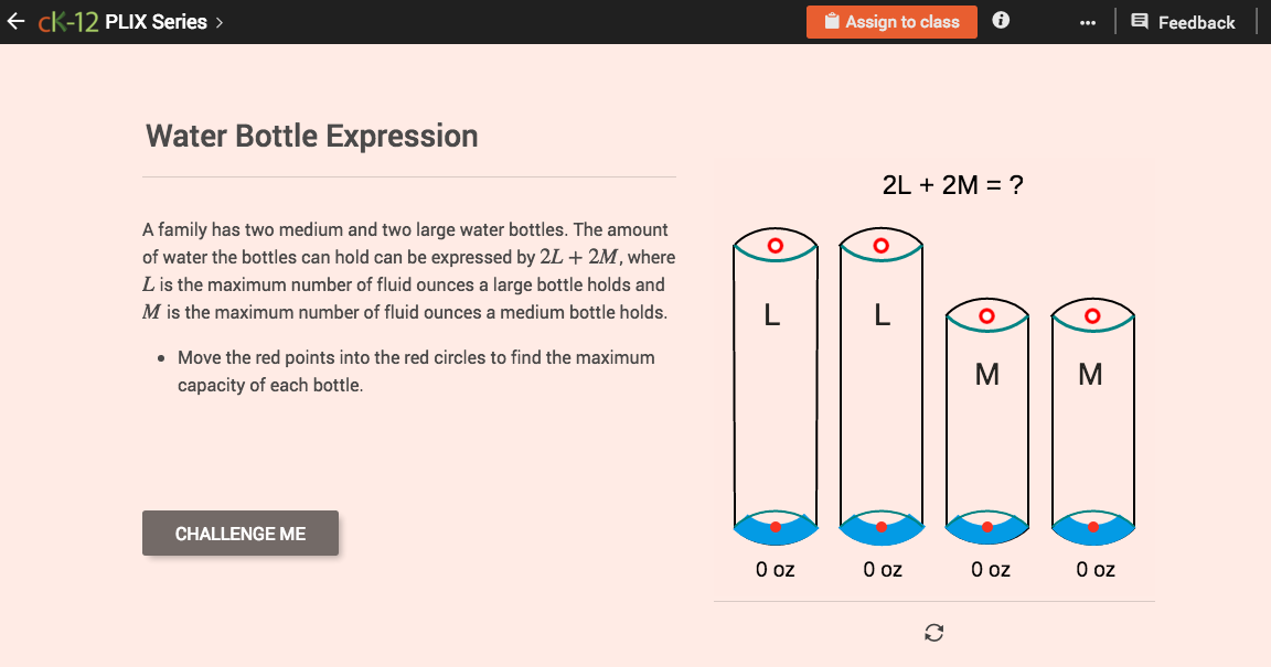 Evaluate Expressions with One or More Variables: Water Bottle Expression Interactive