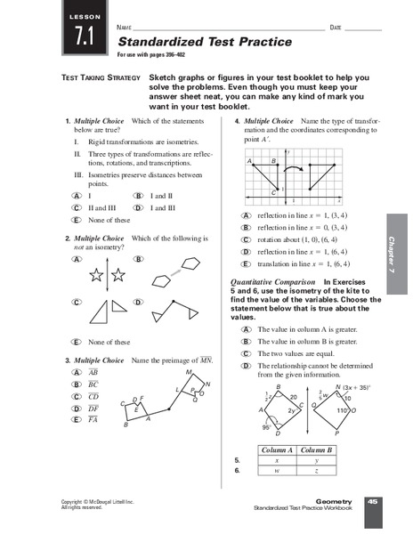 Geometry Standardized Test Practice Worksheet