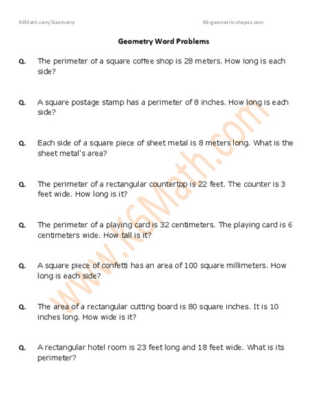 Geometry Word Problems Worksheet