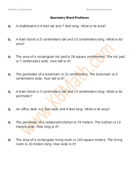 Geometry Word Problems Worksheet