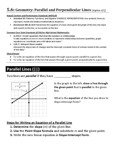 Geometry: Parallel and Perpendicular Lines Worksheet