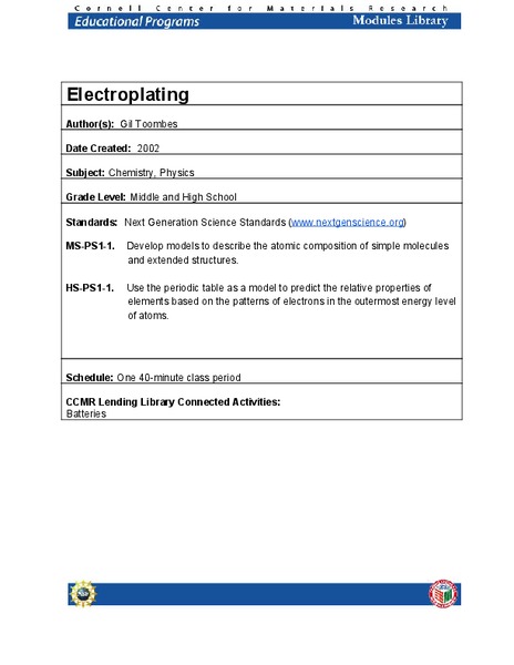 Electroplating Lesson Plan