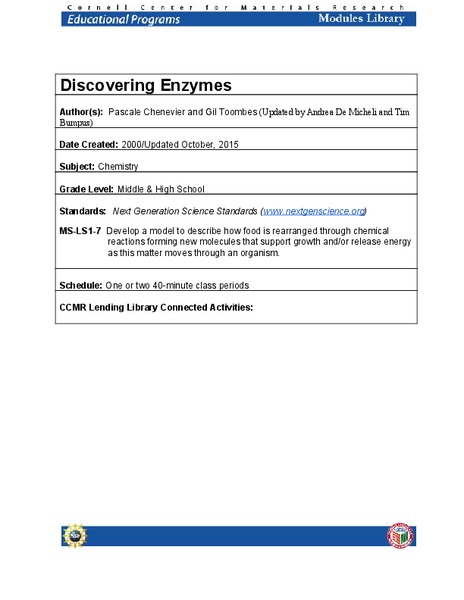 Discovering Enzymes Lesson Plan