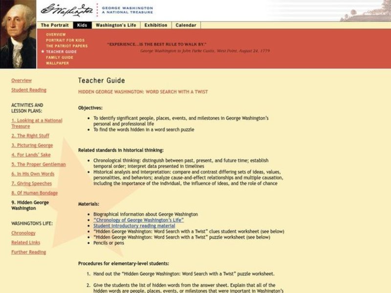 Hidden George Washington: Word Search with a Twist Lesson Plan