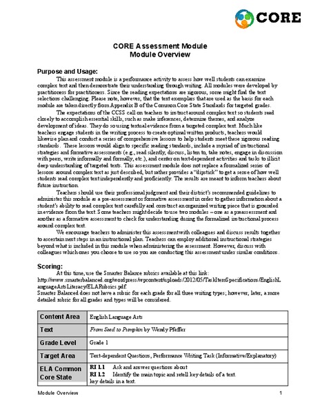 From Seed to Pumpkin by Wendy Pfeffer Assessment