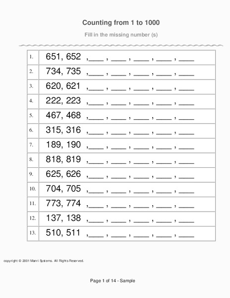 Math: Fill In the Blanks Worksheet