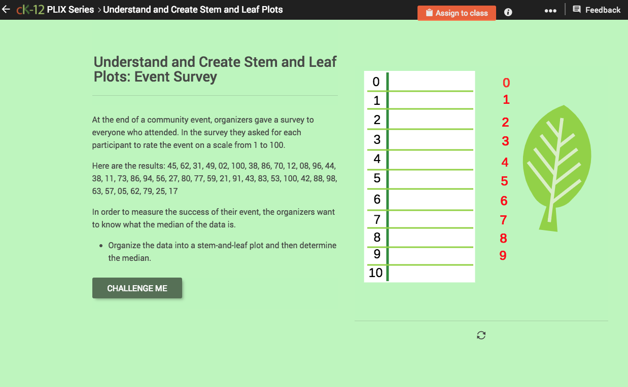 Understand and Create Stem-and-Leaf Plots: Event Survey Interactive