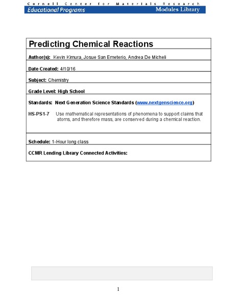 Predicting Chemical Reactions Lesson Plan