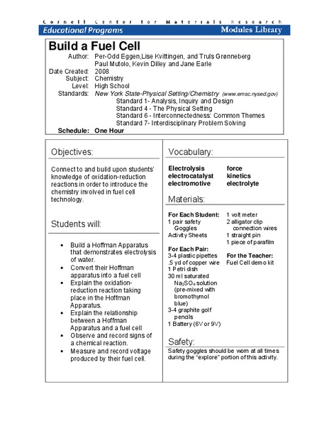 Build a Fuel Cell Lesson Plan