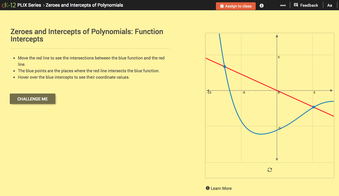 Zeroes and Intercepts of Polynomials: Function Intercepts Interactive