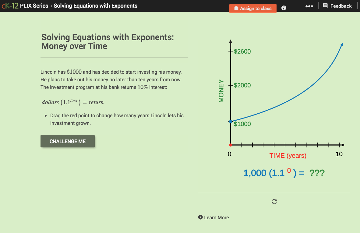 Solving Equations with Exponents: Money Over Time Interactive
