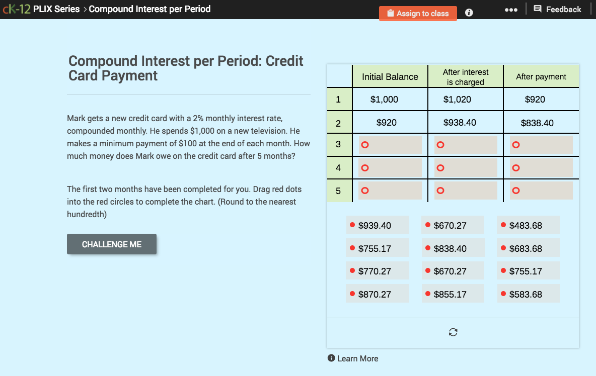 Compound Interest per Period: Credit Card Payment Interactive