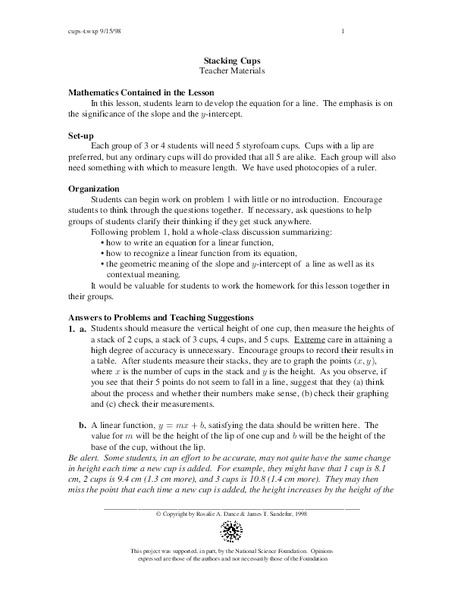 Cup-Activity: Writing Equations From Data Lesson Plan