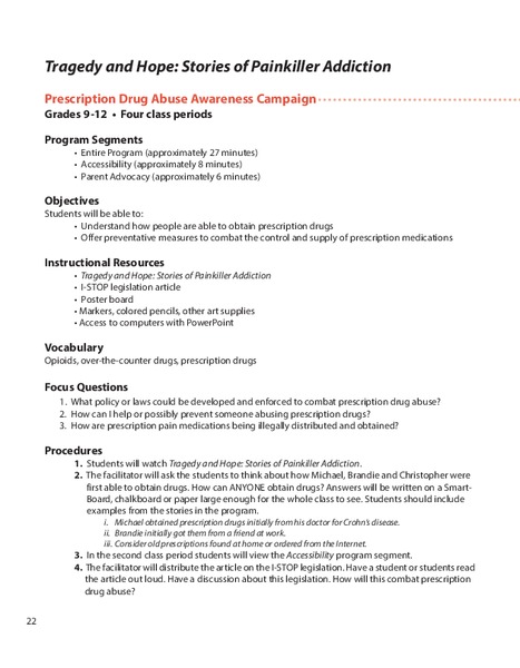 Stories of Painkiller Addiction: Prescription Drug Abuse Awareness Campaign Lesson Plan