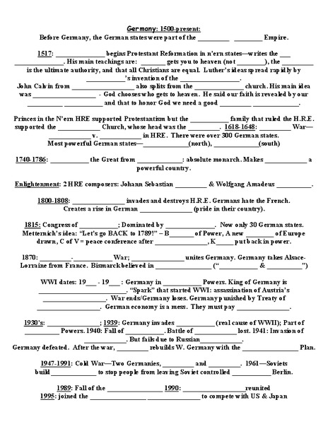 Germany : 1500-present Lesson Plan
