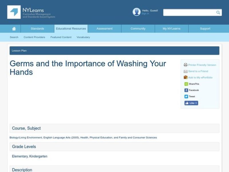 Germs and the Importance of Washing Your Hands Lesson Plan