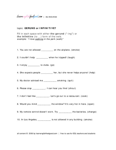 Gerund or Infinitive? Worksheet