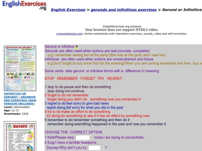 Gerund or Infinitive Interactive