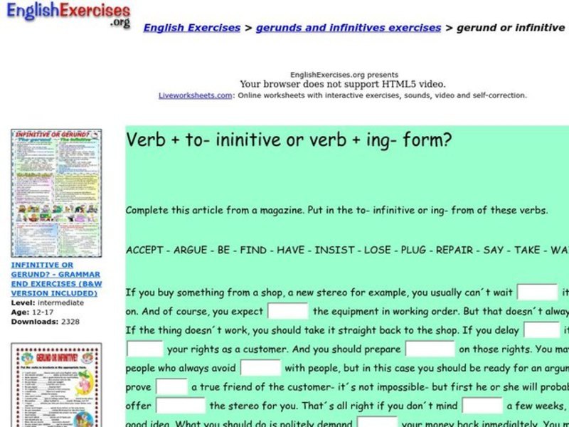 Gerund or Infinitive Interactive