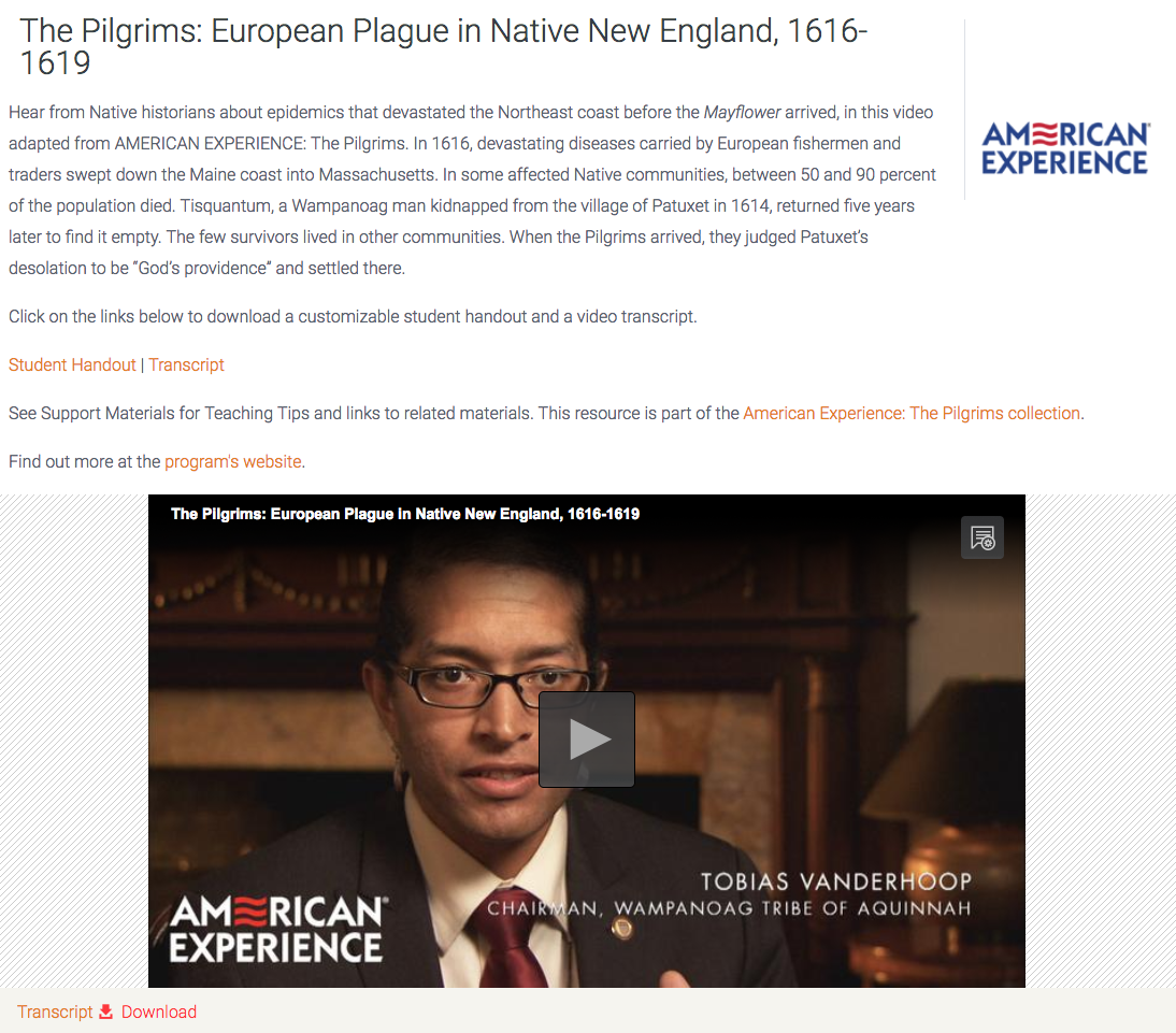 The Pilgrims: European Plague in Native New England, 1616-1619 Instructional Video