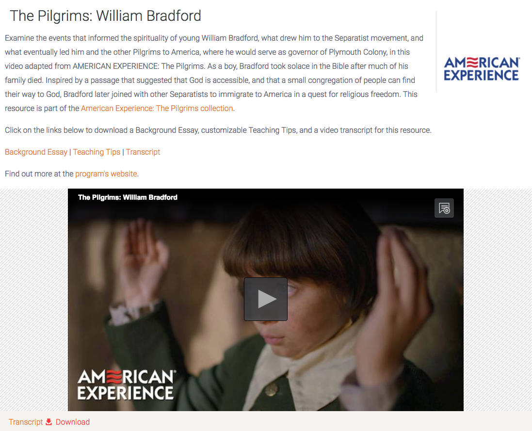 The Pilgrims: William Bradford Instructional Video