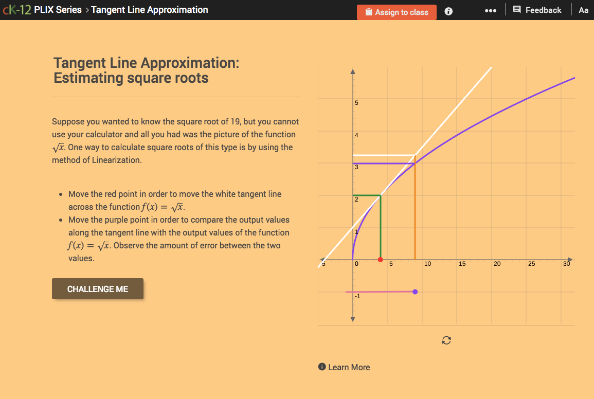 Tangent Line Approximation: Estimating Square Roots Interactive