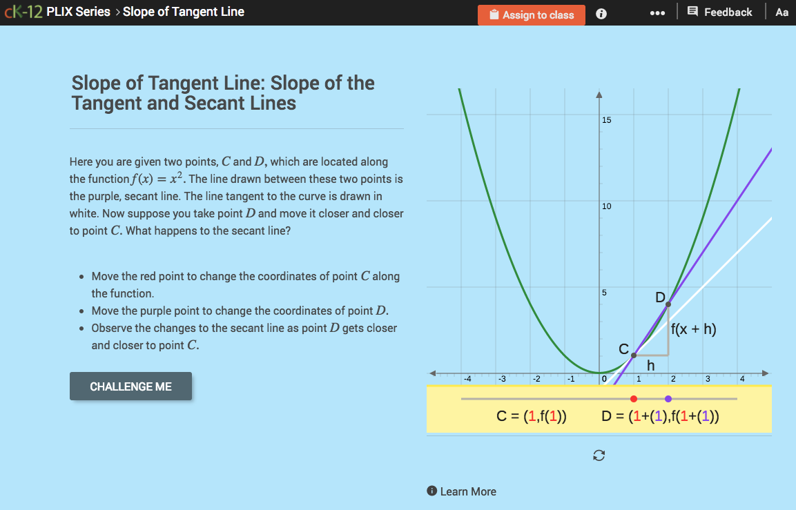 Slope of a Tangent Line: Slope of the Tangent and Secant Lines Interactive
