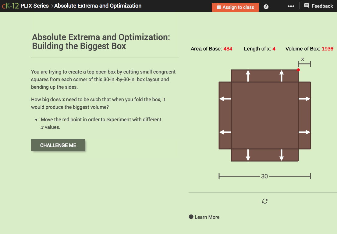 Absolute Extrema and Optimization: Building the Biggest Box Interactive