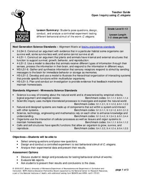 Open Inquiry Using C. elegans Lesson Plan