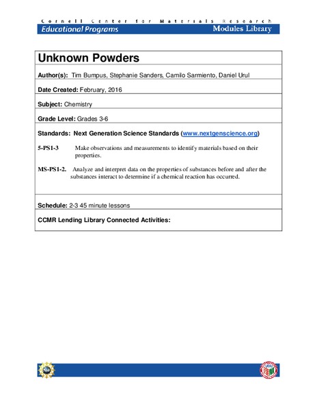 Unknown Powders Lesson Plan