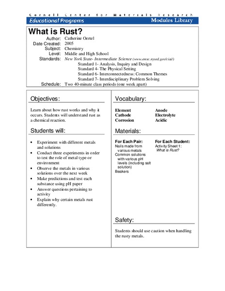 What Is Rust? Lesson Plan