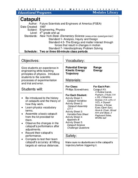 Catapult Lesson Plan