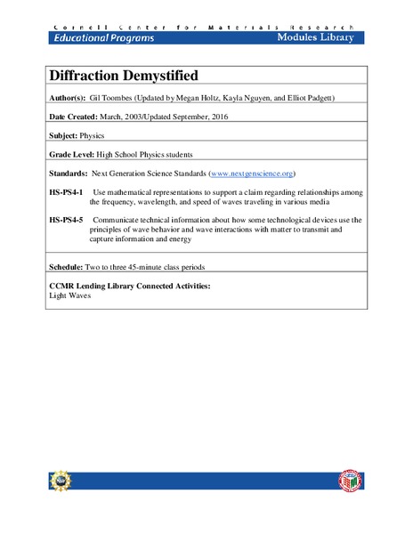 Diffraction Demystified Lesson Plan