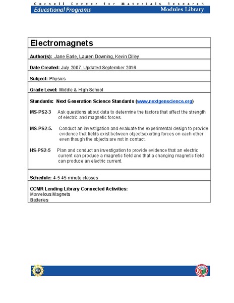Electromagnets Lesson Plan