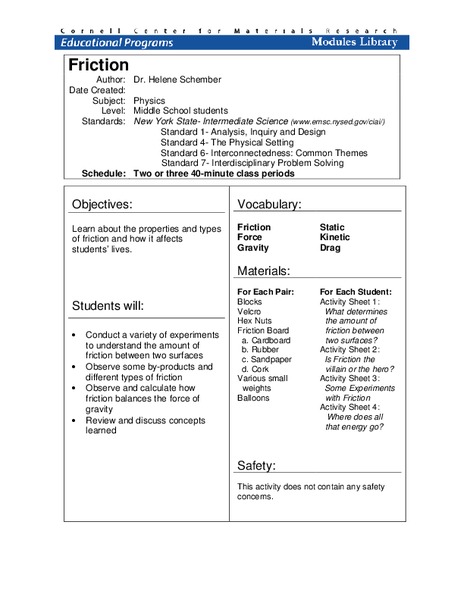 Friction Lesson Plan
