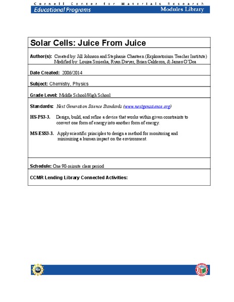 Solar Cells: Juice From Juice Lesson Plan
