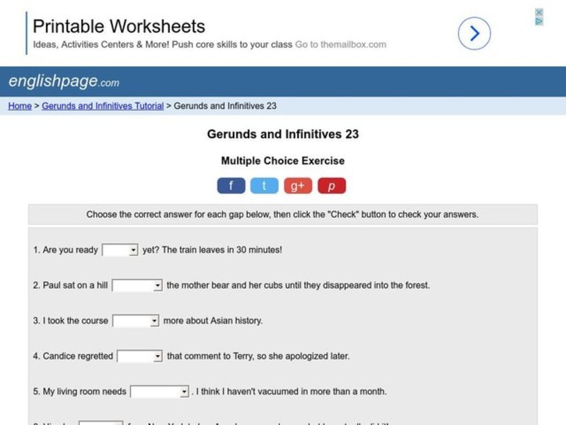 Gerunds and Infinitives Interactive