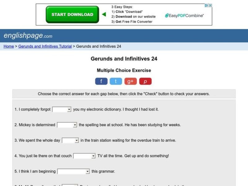 Gerunds and Infinitives Interactive