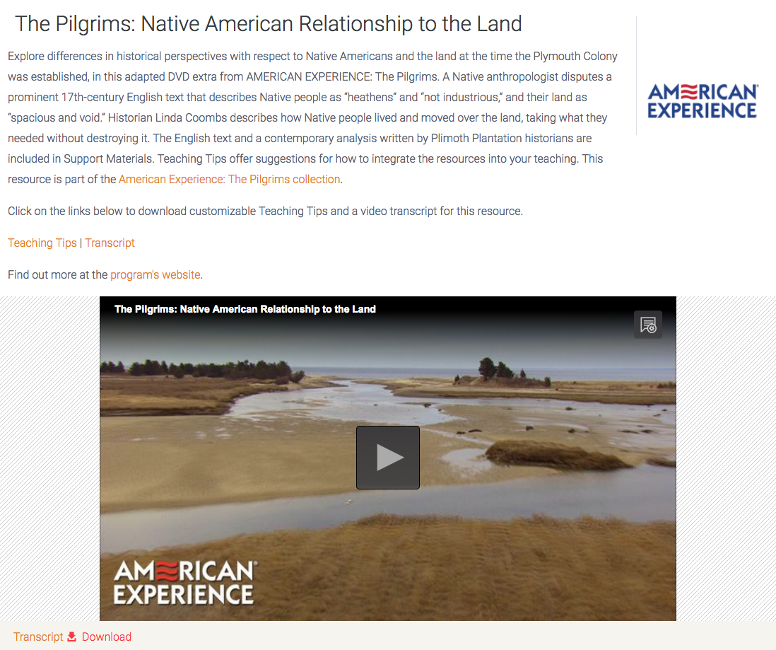 The Pilgrims: Native American Relationship to the Land Instructional Video