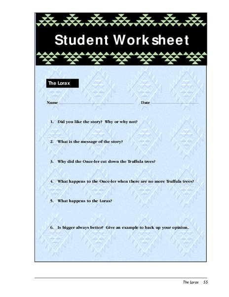 Student Worksheet-The Lorax Worksheet