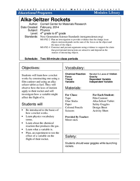 Alka-Seltzer Rockets Lesson Plan
