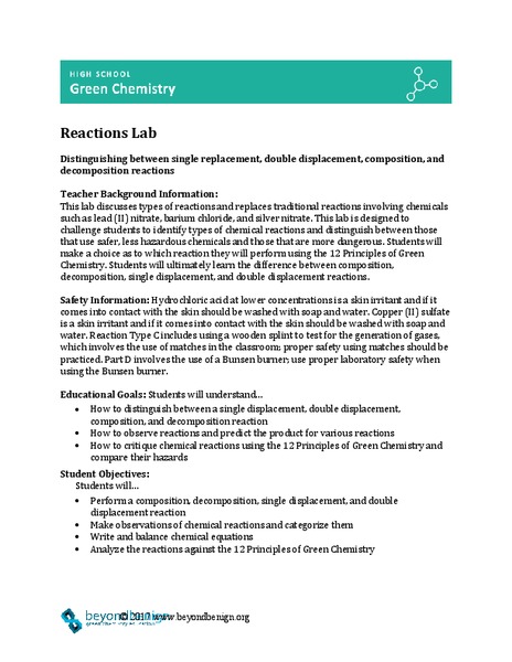 Reactions Lab Lesson Plan