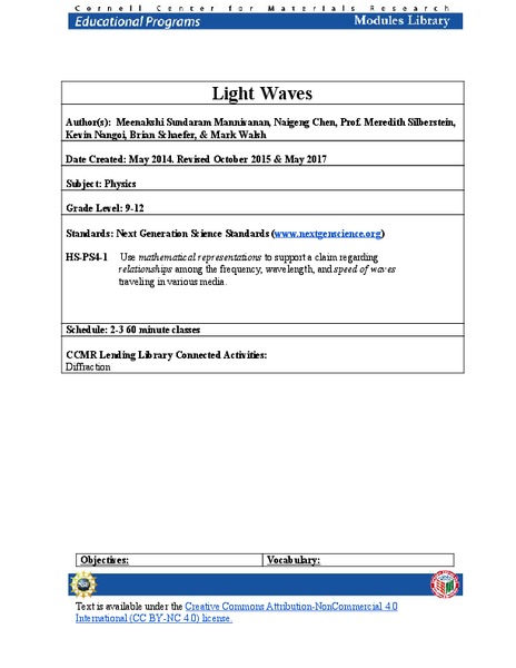 Light Waves: Grades 9-12 Lesson Plan