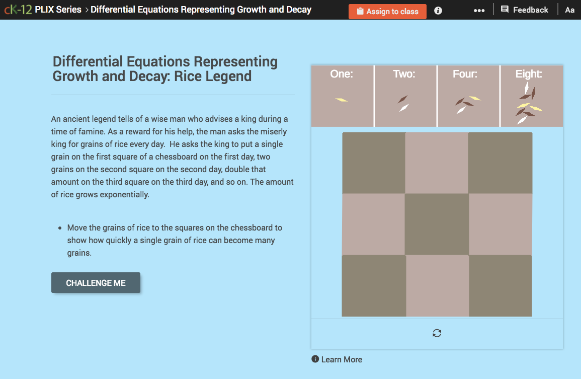 Differential Equations Representing Growth and Decay: Rice Legend Interactive